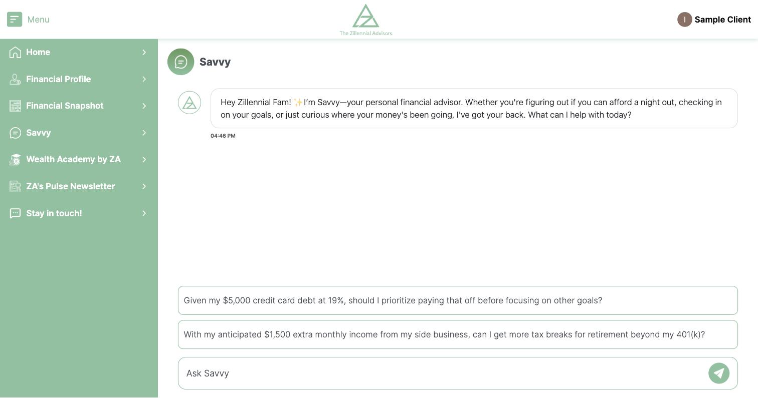 Savvy chat inside Parity with suggested financial questions